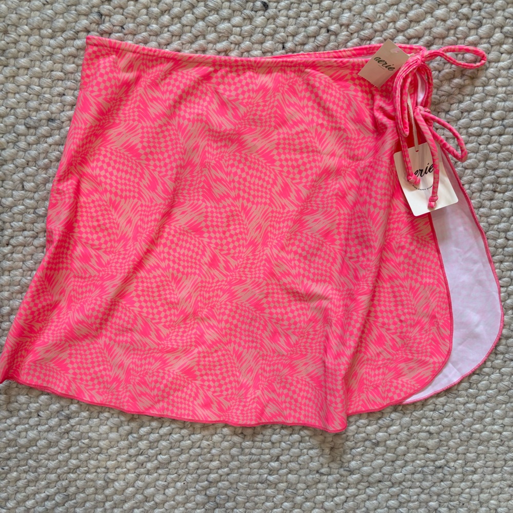 NWT Aerie Pink Swim Cover-Up Tie Up Flowy Tropical Mini Skirt